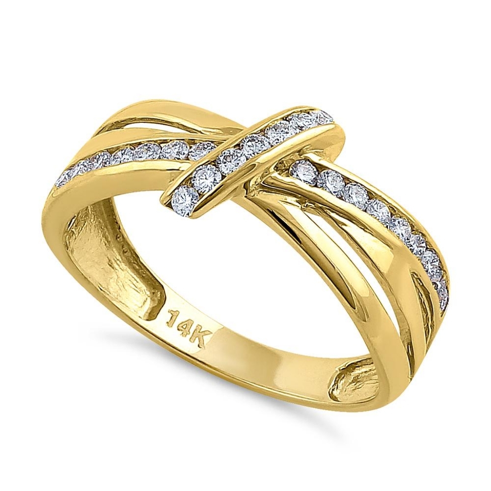 Solid 14K Yellow Gold Twist Diamond Ring
